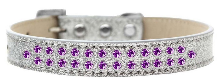 Two Row Purple Crystal Size 14 Silver Ice Cream Dog Collar